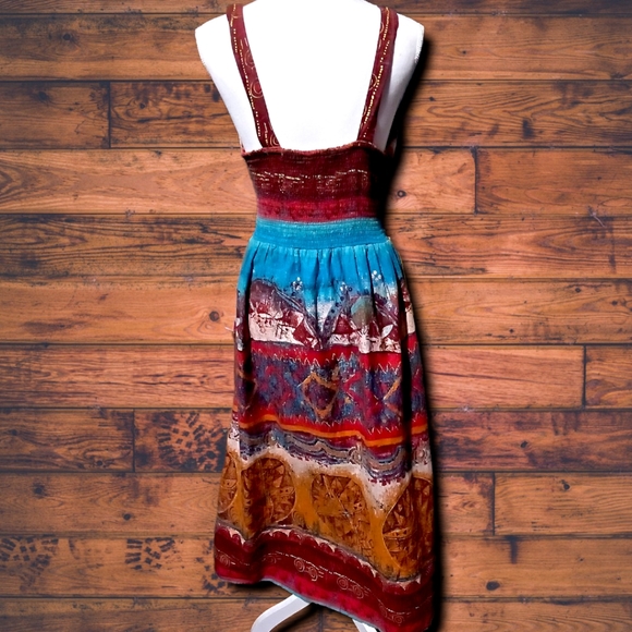 Teal & Rust Maxi Dress w/Gold Accents - Picture 2 of 11